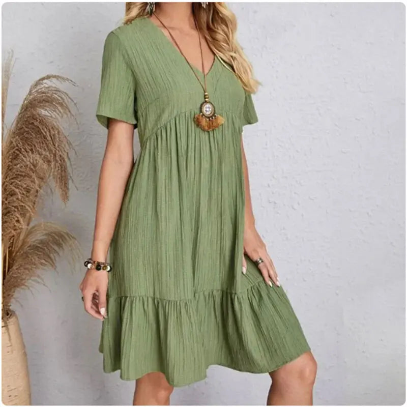 Women Summer Peplum V-Neck Ruffle Dress
