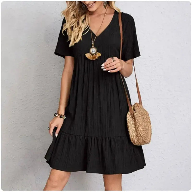 Women Summer Peplum V-Neck Ruffle Dress