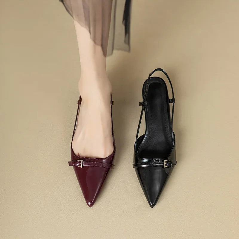 French Patent Leather Mid-Heel Sandals