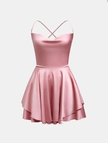 Satin Backless Ruffled A-Line Dress