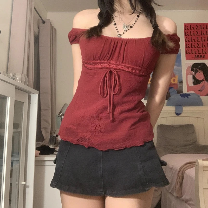 Elegant Lady Square Collar Bow Crop Top