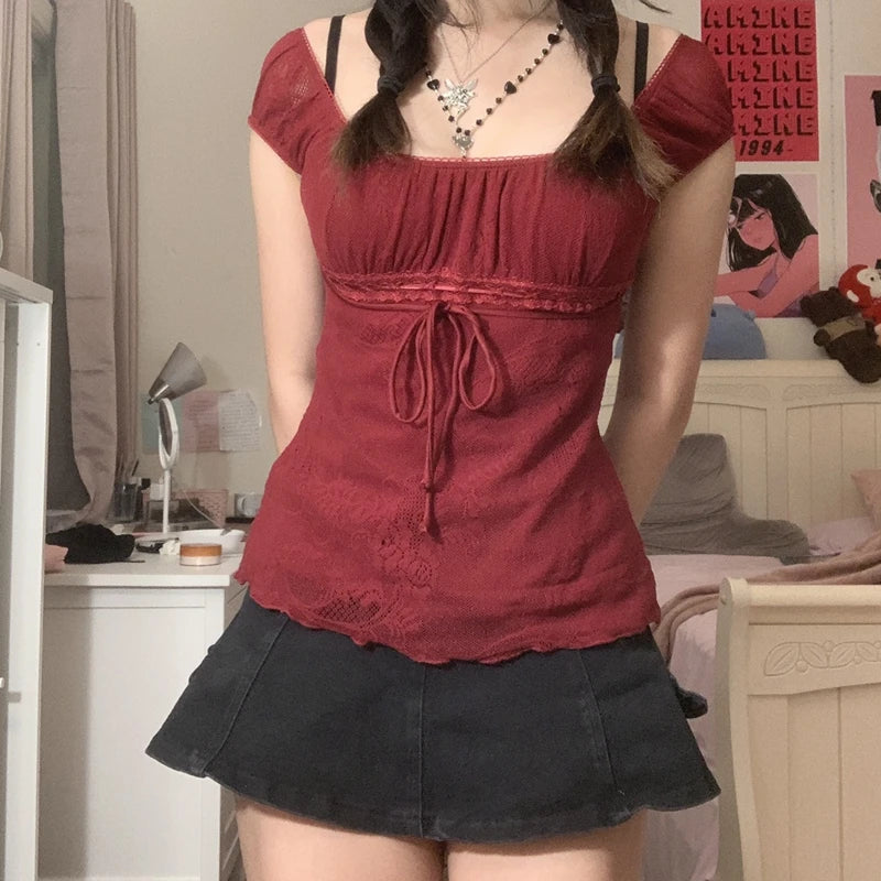 Elegant Lady Square Collar Bow Crop Top