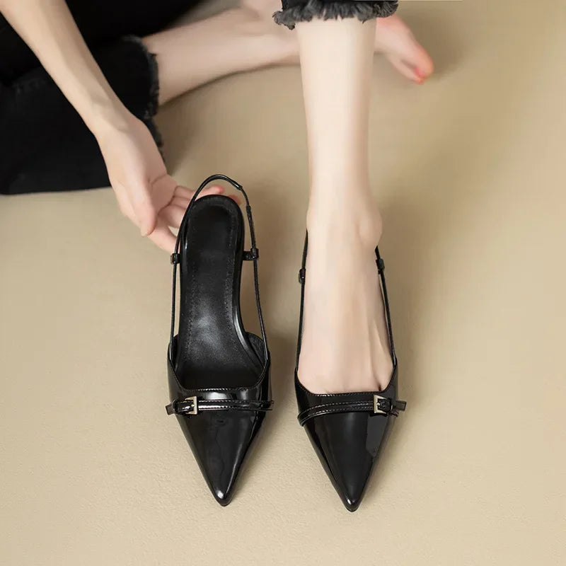 French Patent Leather Mid-Heel Sandals