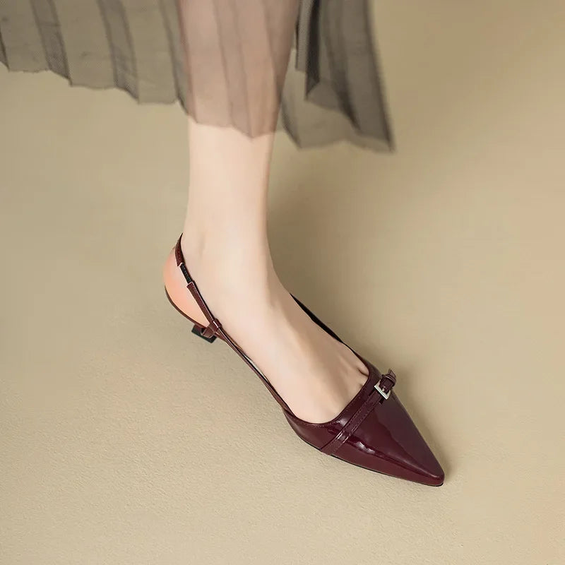 French Patent Leather Mid-Heel Sandals