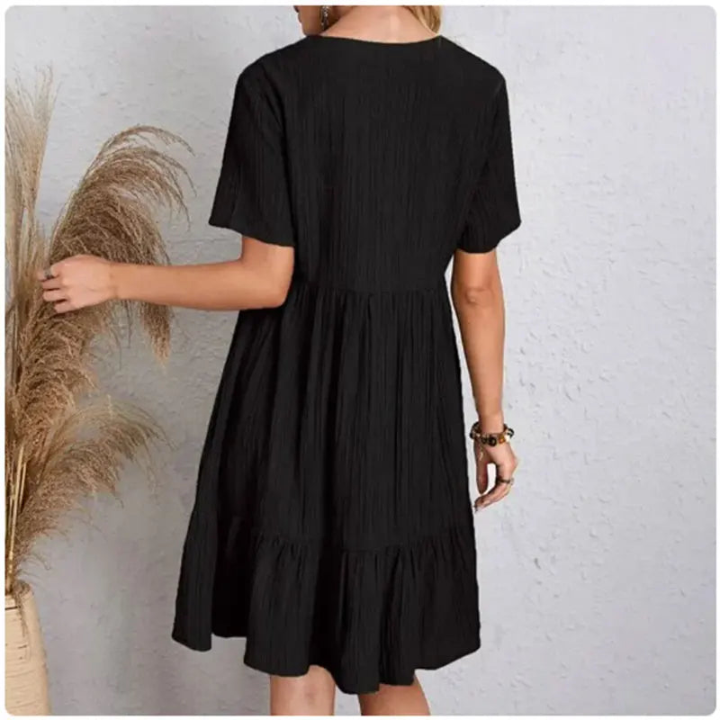 Women Summer Peplum V-Neck Ruffle Dress