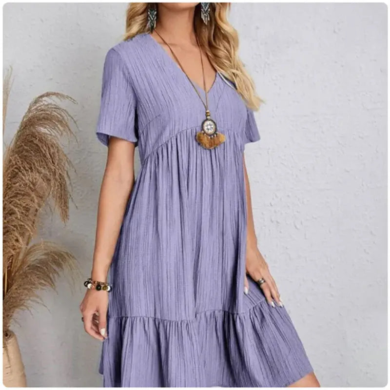 Women Summer Peplum V-Neck Ruffle Dress