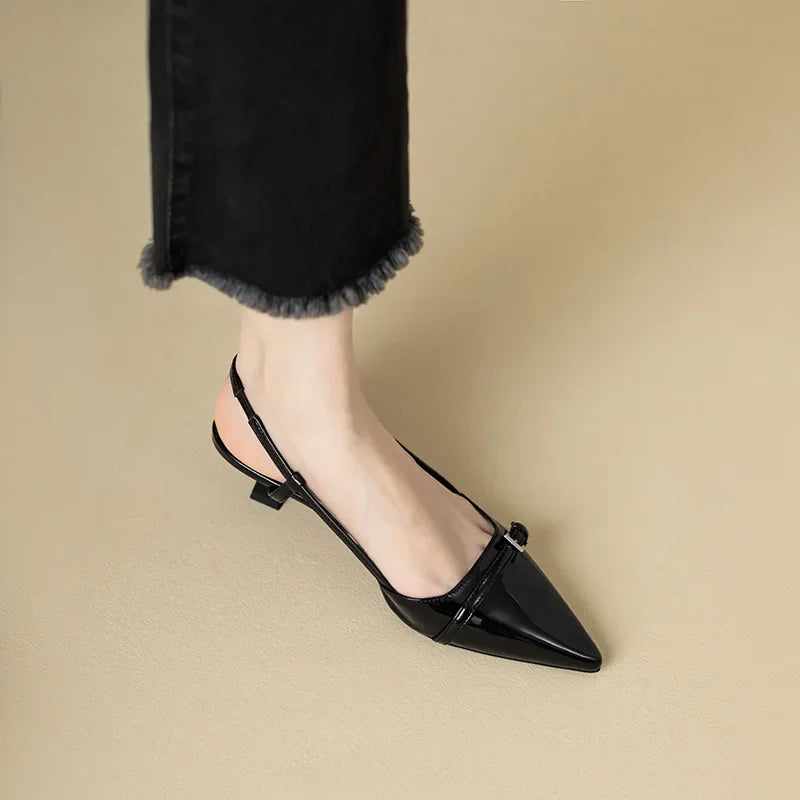 French Patent Leather Mid-Heel Sandals