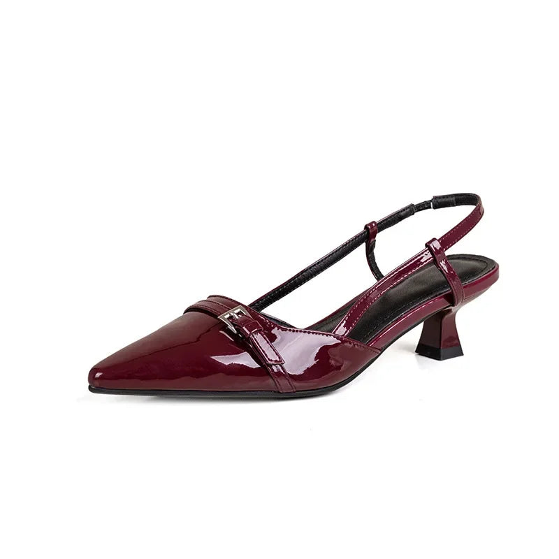 French Patent Leather Mid-Heel Sandals
