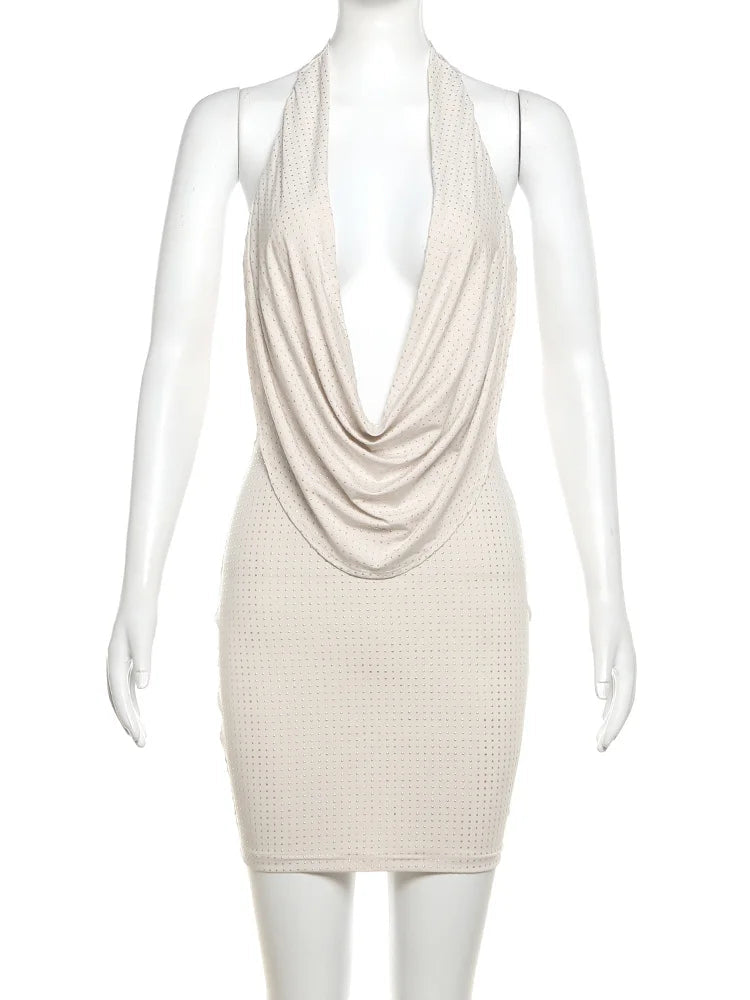 Diamond Pasted Solid Color Mini Dress