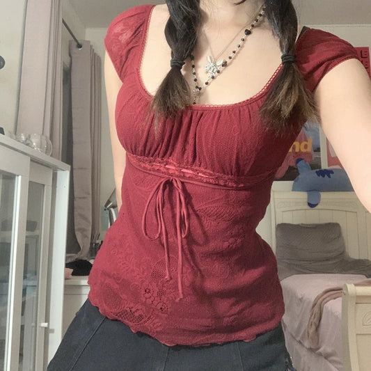 Elegant Lady Square Collar Bow Crop Top