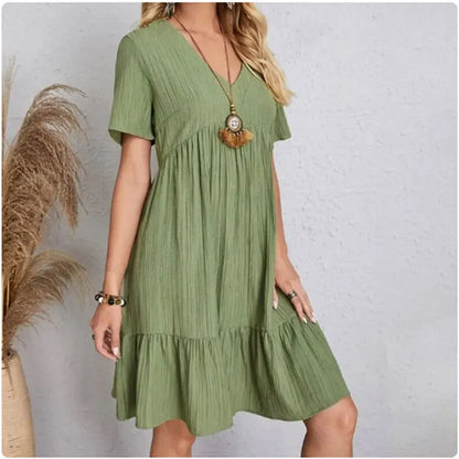 Women Summer Peplum V-Neck Ruffle Dress