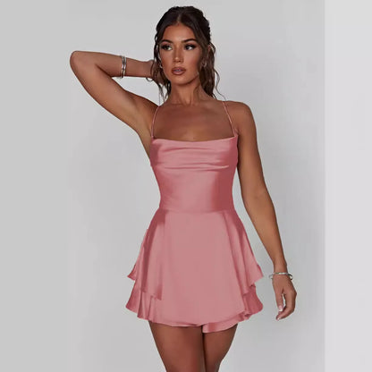 Satin Backless Ruffled A-Line Dress