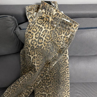 Retro Leopard High Waist Baggy Jeans