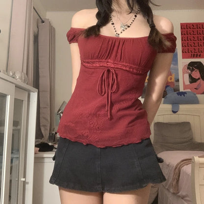 Elegant Lady Square Collar Bow Crop Top