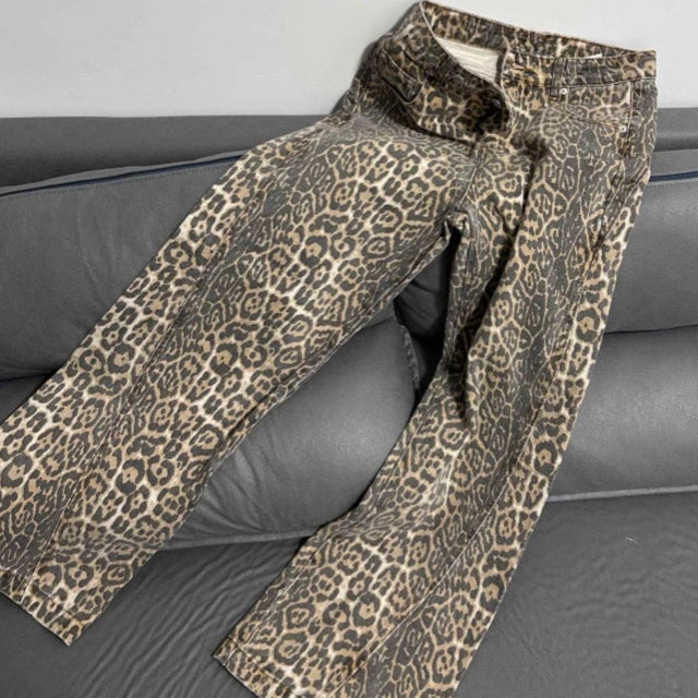 Retro Leopard High Waist Baggy Jeans