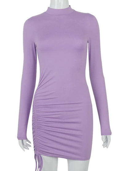 Black Long Sleeve Ruched Bodycon Mini Dress