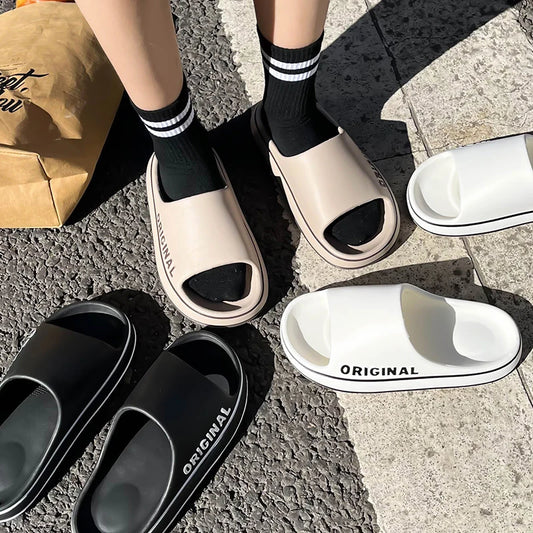 Women’s Letter Slippers Beach Slides with Thick Sole