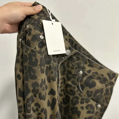 Retro Leopard High Waist Baggy Jeans