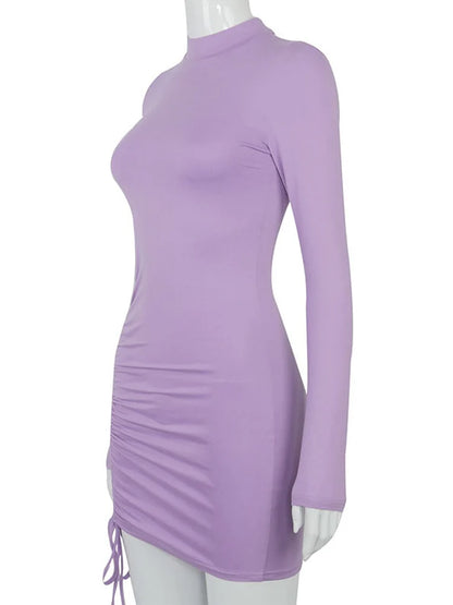 Black Long Sleeve Ruched Bodycon Mini Dress