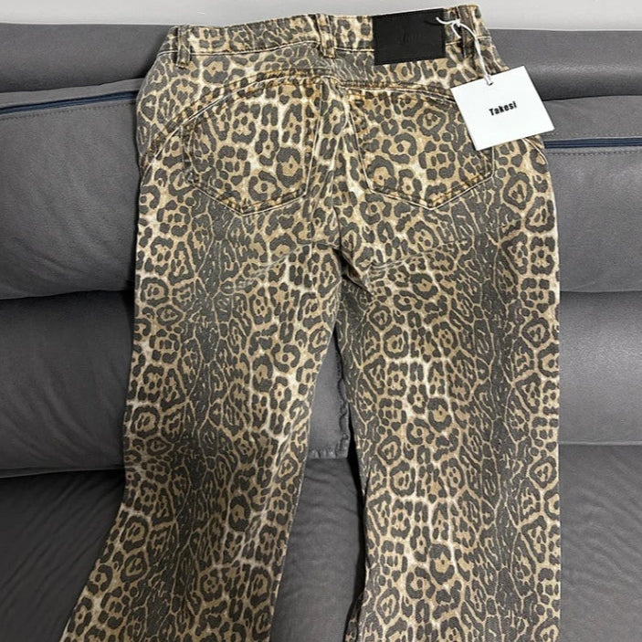 Retro Leopard High Waist Baggy Jeans