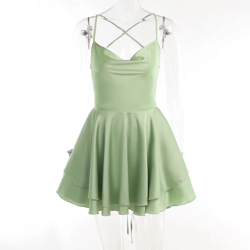 Satin Backless Ruffled A-Line Dress