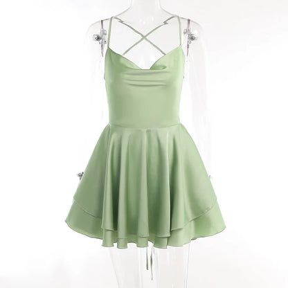 Satin Backless Ruffled A-Line Dress