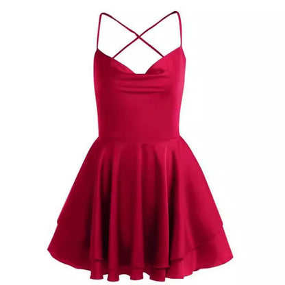 Satin Backless Ruffled A-Line Dress